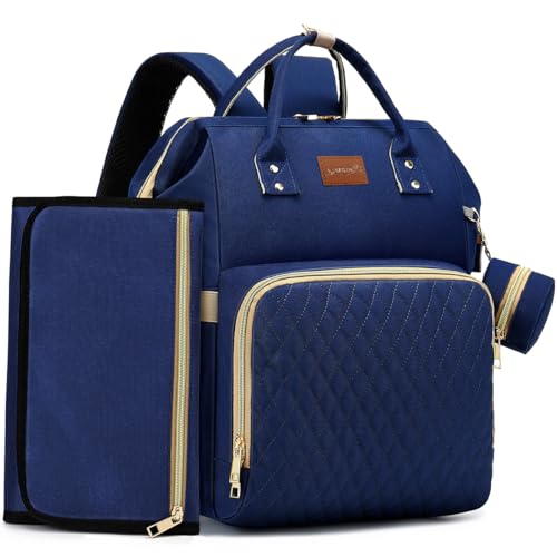 ROSEGIN Diaper Bag Backpack with Changing Pad, Pacifier Case, Baby Bag for Boy Girl Toddler - Large, Stylish, Waterproof Travel Quilted Diaper Bag for Mom - Baby Shower - Navy Blue - color: Navy Blue