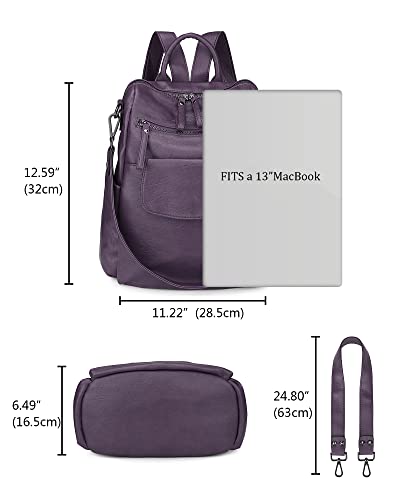 Uromee Backpack Purse for Women Vegan Leather Ladies Fashion Travel Shoulder Bag Convertible - color: 240 Purple