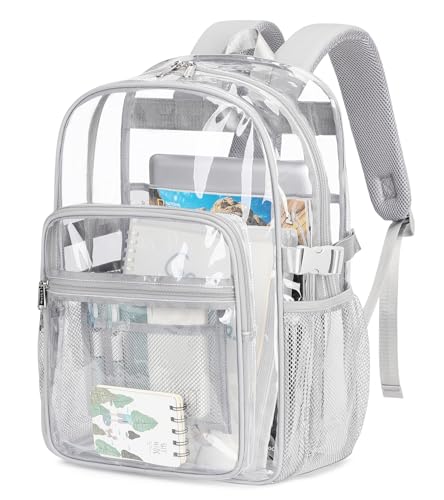 abshoo Big Heavy Duty Clear Backpack for School Girls Boys Transparent Bookbag for Middle High School (Gray) - color: Gray