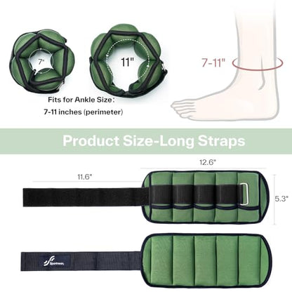 Sportneer Adjustable Ankle Weights for Women and Men 7 lbs/Pair Adjustable Leg Weights with Secure Straps, Strength Training Weighted for Yoga, Walking, Running, Aerobics, Gym, Physical Therapy - color: Olive