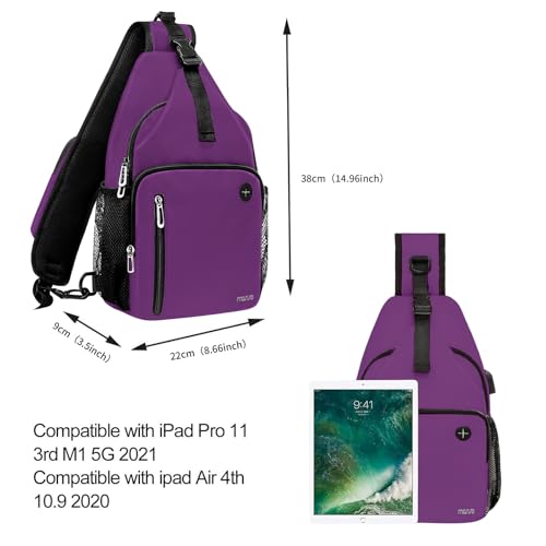 MOSISO Sling Backpack Bag, Crossbody Shoulder Bag Travel Hiking Daypack Chest Bag with Front Square Pocket&USB Charging Port - color: Plum