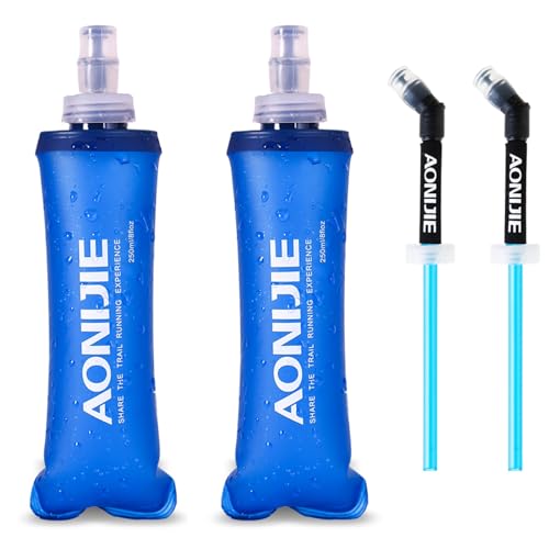 TRIWONDER Collapsible Water Bottles TPU Soft Flask Running Bottles BPA-Free Sports Flasks for Hiking Climbing Camping (250ml/8.45oz with Straws - Pack of 2) - color: 250ml/8.45oz with Straws - Pack of 2