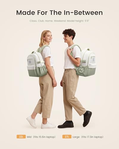 LOVEVOOK Laptop Backpack for Women Teens,College School Backpack with Tumbler Holder,15.6" Computer Bag,14 Pockets,Waterproof - color: Off-white/Bean, size: 17.3inch