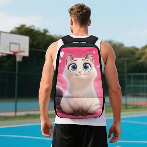 18.5in Basketball Backpack Basketball Bag with Shoe Compartment & Ball Holder, Waterproof Bag for Soccer Volleyball - color: Cute Cartoon Kitten Print