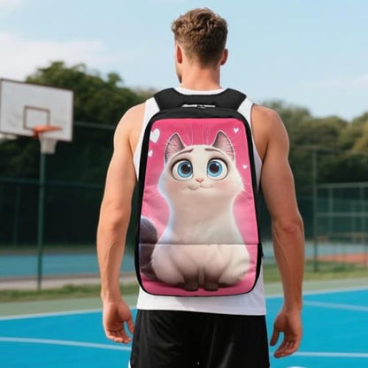 18.5in Basketball Backpack Basketball Bag with Shoe Compartment & Ball Holder, Waterproof Bag for Soccer Volleyball - color: Cute Cartoon Kitten Print