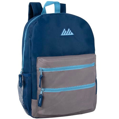 Summit Ridge Colorful Big Backpack for School Kids, Multi Pocket Backpack for Elementary, Middle School Girls, Boys with Padded Straps (Navy/Grey) - color: Navy/Grey