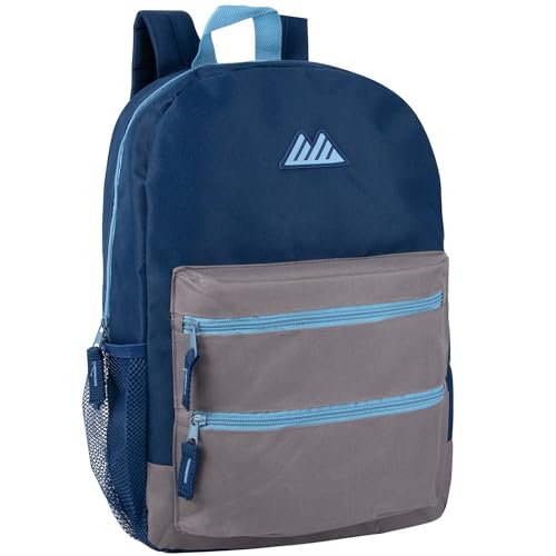 Summit Ridge Colorful Big Backpack for School Kids, Multi Pocket Backpack for Elementary, Middle School Girls, Boys with Padded Straps (Navy/Grey) - color: Navy/Grey