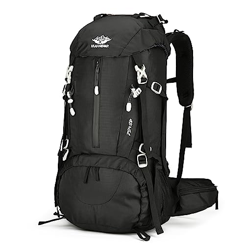 Esup 50L Hiking Backpack Men Camping Backpack with rain cover 45l+5l Lightweight Backpacking Backpack Travel Backpack - color: Deep Black