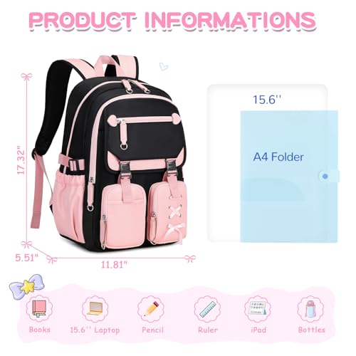MOONBABY Girls Backpack with Lunch Box & Pencil Case for Kids Teens Bookbag for Elementary Primary Middle High School Daypack - color: Pink