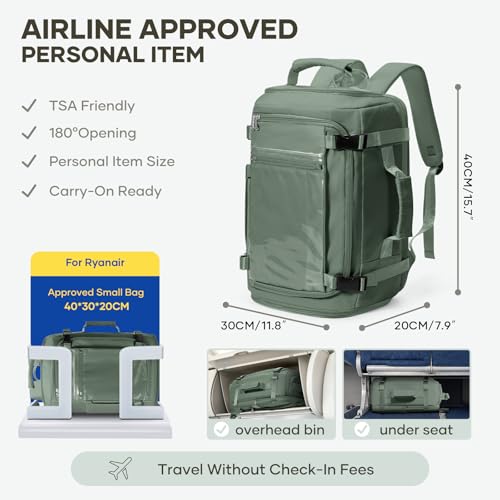 coofay Travel Backpack for Women Men, Carry on Backpack for Airplanes - color: Olive Green