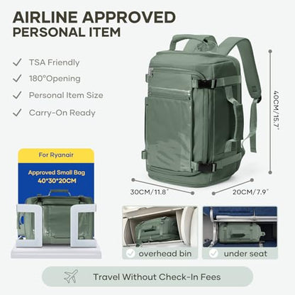 coofay Travel Backpack for Women Men, Carry on Backpack for Airplanes - color: Olive Green