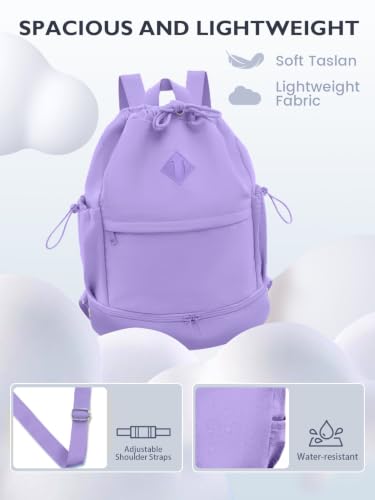 RHDZO Drawstring Gym Backpack with Shoe Compartment and Wet Pocket, Purple - color: Purple