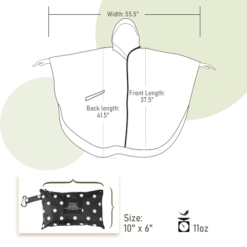 SaphiRose Unisex Rain Poncho Waterproof Raincoat Hooded for Adults Women with Pockets - color: Black Point