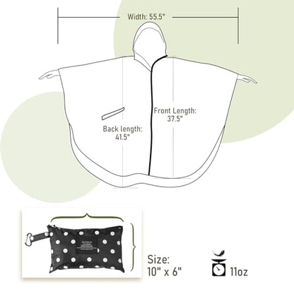 SaphiRose Unisex Rain Poncho Waterproof Raincoat Hooded for Adults Women with Pockets - color: Black Point