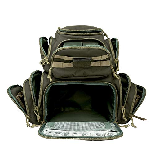 K-Cliffs Tactical Range Backpack – Lockable Bag for 5 Handguns Pouches – 900D Water‑Resistant with Rain Cover & USA Patch - color: Khaki With Eva Cradle