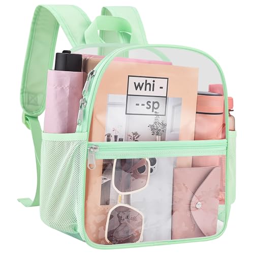 Clear Backpack for Stadium Events, 12x12x6 Small Clear Plastic bag with Reinforced Straps for Game Security Festival Concert - color: Avocado Green