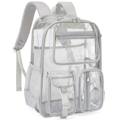 Clear Backpacks for Girls Boys, Heavy Duty PVC Transparent School Bookbag See Through Back Pack for College Work Travel (Light Grey) - color: Light Grey