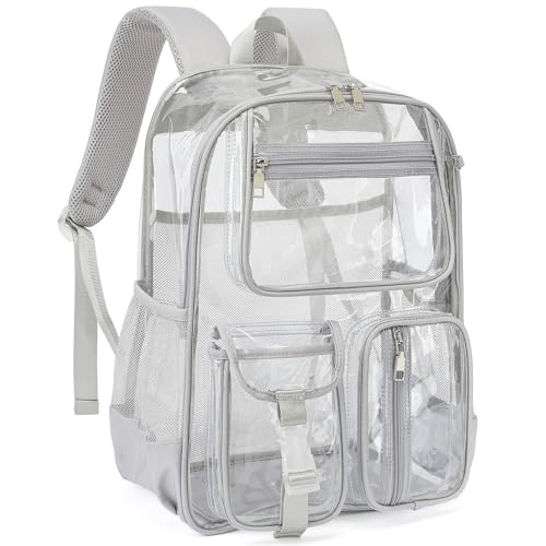 Clear Backpacks for Girls Boys, Heavy Duty PVC Transparent School Bookbag See Through Back Pack for College Work Travel (Light Grey) - color: Light Grey
