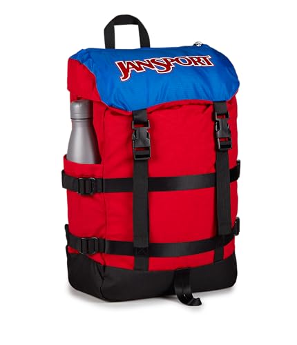 JanSport Skip Pack Backpack – 28L Capacity, Fits 13.5" Laptop, Large Main Compartment, Side Water Bottle Pocket – Ideal for Work & Travel, Red Tape - color: Red Tape