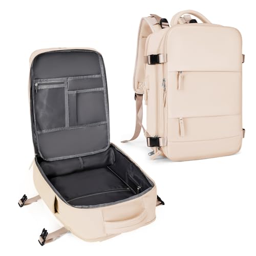 coowoz Travel Backpack For Women Men,Carry On Backpack,Hiking Backpack Waterproof Outdoor Sports Rucksack Casual Daypack Travel Essentials（Beige） - color: Beige, size: Small