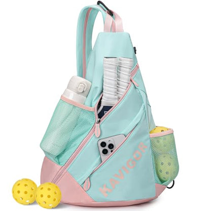 KAVIGOR Pickleball Sling Bag, Convertible Ultra-Light Backpack with Skin-Soft Fabric & Wet/Dry Pocket, Fits 4 Paddles + Gear - color: Mint Green