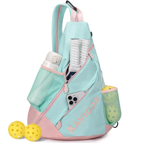 KAVIGOR Pickleball Sling Bag, Convertible Ultra-Light Backpack with Skin-Soft Fabric & Wet/Dry Pocket, Fits 4 Paddles + Gear - color: Mint Green