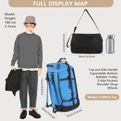 29" 86L Foldable Wheeled Duffle Bag, Waterproof Travel Rolling Backpack with Quilted Bottom, Blue - color: Blue