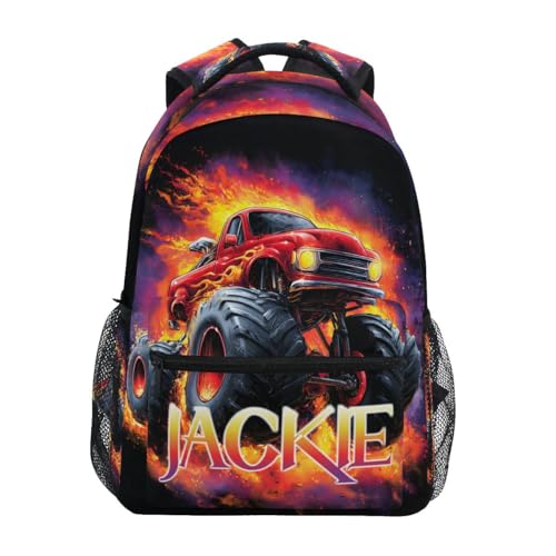 susiyo Custom Name Backpack Personalized School Bookbag Truck with Flames Lightweight College Back Pack Travel Camping Casual Daypack for Teens Girls Boys Women Men - color: Custom Truck