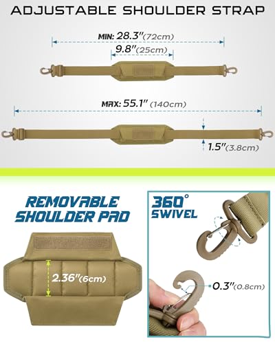 WYNEX Shoulder Strap Pad for Tactical Pouch, Universal Bag Strap with Detachable Thick Pad Single Shoulder Straps Replacement - color: Khaki, size: 1.5“ Strap