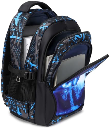 Boys Backpack for Elementary Kids Bookbag Middle School Bags Heavy Duty Soccer Laptop Durable Waterproof 18 In (2-Blue) - color: 2-blue