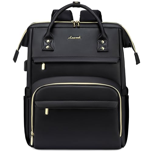 LOVEVOOK Leather Laptop Backpack for Women 17 inch,Travel Backpack Purse Nurse Teacher Backpack Computer Laptop Bag,Professional College Business Work Bags Carry On Backpack with USB Port,Black - color: Black, size: 17 Inch