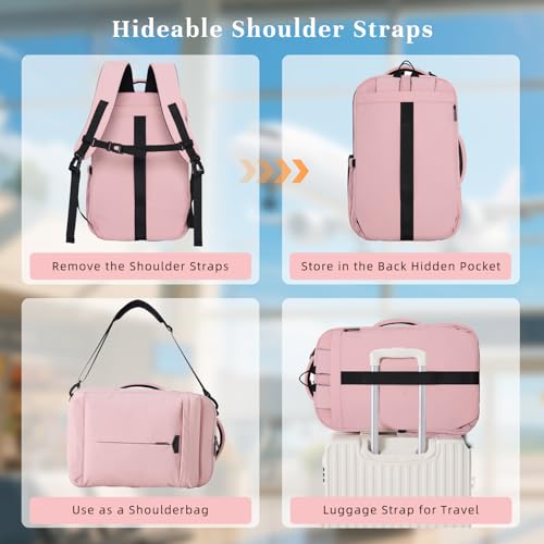 Timeet Travel Backpack for Women Men, 32L 4 In 1 Carry on Luggage Backpack, TSA Friendly Flight Approved 17 Inch Laptop Backpack, Waterproof Travel Bag for Work School Camping Hiking, Dusty Pink - color: Dusty Pink