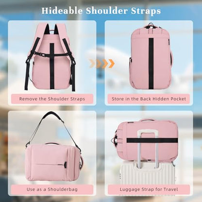 Timeet Travel Backpack for Women Men, 32L 4 In 1 Carry on Luggage Backpack, TSA Friendly Flight Approved 17 Inch Laptop Backpack, Waterproof Travel Bag for Work School Camping Hiking, Dusty Pink - color: Dusty Pink