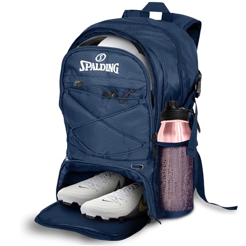 Spalding Soccer Backpack Sports Bag, Navy Soccer Bag with Ball and Shoe Compartment, Use for Track Bags, Sports Ball Accessories & Stuff, Gifts for Sport Players - color: Blue