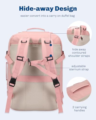 Hynes Eagle Carry on Backpack 38L Large Travel Backpack for Women Flight Approved Weekender Bag Laptop Backpack Men 15 inches Light Pink - color: Light Pink