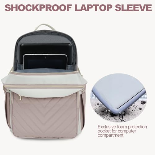 VANKEAN Laptop Backpack for Women (BEIGE-DUSTY PINK, 15.6 Inch) - color: Beige-dusty Pink, size: 15.6 Inch