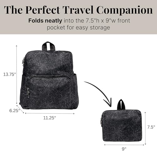Baggallini Women's Carryall Packable Backpack, Midnight Blossom - color: Midnight Blossom