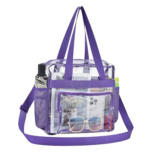 Oraben Clear Tote Bag Clear Bag Stadium Approved 12x6x12 Stadium Bag for Work, Sports Games,Gym - color: Purple, style: Big Front Pocket