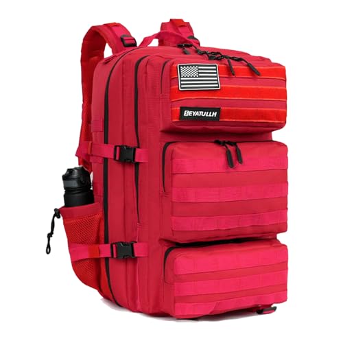 Military Tactical Backpack 55L for Men & Women Bug Out Bag Assault pack Molle Daypack Hiking Trekking Rucksack (Red) - color: Red