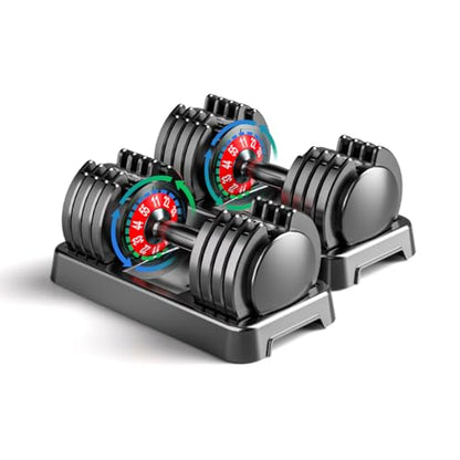 Adjustable Dumbbell Set of 2, 110lbs/50lbs Free Weights Dumbbell Set, 5-in-1/10-in-1 Quick-Lock Hand Weights, 25lbs/55lbs Pair with Anti-Slip Texture Handle, Weight Set For Home Gym Suit both Men and Women - color: Red 55LB Set of 2（Round）5 in 1