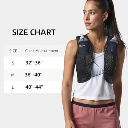 Running Vest Lightweight Packable Trail Hydration with 2 17oz Soft Flask Jogging Marathon Hiking Women Men - color: Black 5L, size: Medium