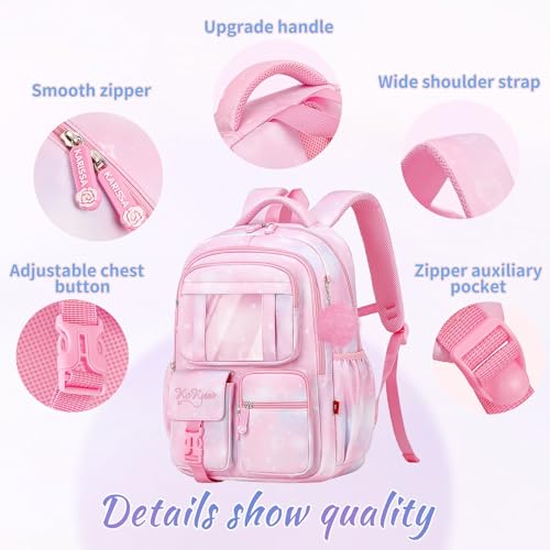 Girls Backpack for School Kids Backpack for Girls Cute Kids Kawaii Bookbag Book Bag for Elementary Primary School - color: Pink-xk