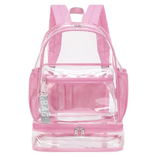 mygreen Clear Backpack with Bottom Compartment for Lunch Box or Shoes, 2-in-1 Design for School, Sports, Work, Stadium, Security, Travel, College Pink - color: Pink With Shoe Compartment