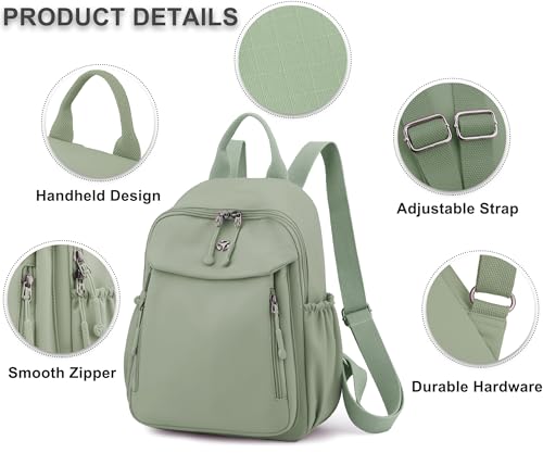 Pealwel Mini Nylon Women Backpacks,Small Ladies backpacks Lightweight Shoulder Satchel Bag Tote Handbag Casual Travel Daypack (Light Green(A)) - color: Light Green(a)