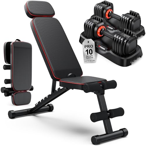 Adjustable Dumbbells Set of 2, 1 Hand Adjustable Weights Dumbbell Set and Workout Bench, 25/55/80lb Pair Weight Set For Home Gym Suit both Men and Women, Compact for Small Space Apartment Room - color: Pro-25lbs-10weights Dumbbells+Bench