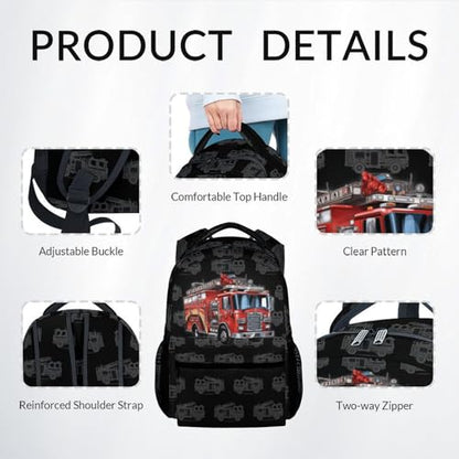 Kids Backpack Set for Boys, 17 Inch Backpacks with Lunch Box for Kids, 3 in 1 Cute Fire Truck Bookbag for School Travel - color: Style-4