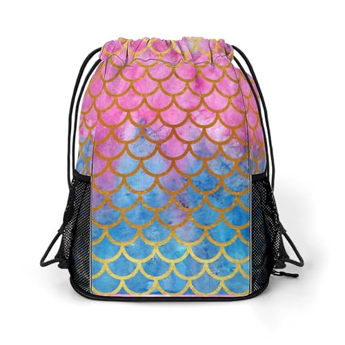 Mermaid Drawstring Backpack Gym Bag With Shoe Compartment String Bag Sport Beach Swimming Sackpack For Women Men - color: Mermaid