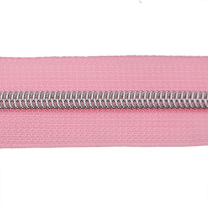 #5 Silver Metallic Nylon Coil Zippers by Yard Bulk Coil Zipper Roll 10 Yards with 25pcs Silver Pull for DIY Sewing Craft Bag(Pink) YIGUANXIN - color: Pink-Silver