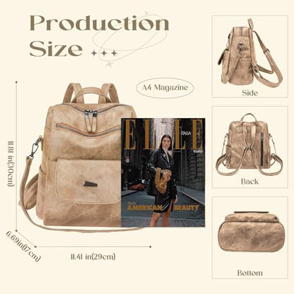 Backpack Purse for Women, Women Backpack Purse Small Leather Waterproof Anti-theft Shoulder Bags Handbags Ladies - color: Khaki