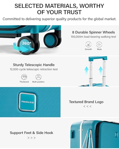 Hanke 20 Inch Top Opening Carry On Luggage with Cup Holder, Hard Shell Suitcase with Spinner Wheels, USB Ports, TSA Lock Aluminum Frame, Dry Wet Separation & Removable Divider, Caribbean Blue - color: Caribbean Blue, size: 20 Inch Pro